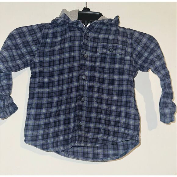 Old Navy Button up Hooded Long Sleeve Flannel shirt boys size 4T - Picture 1 of 4